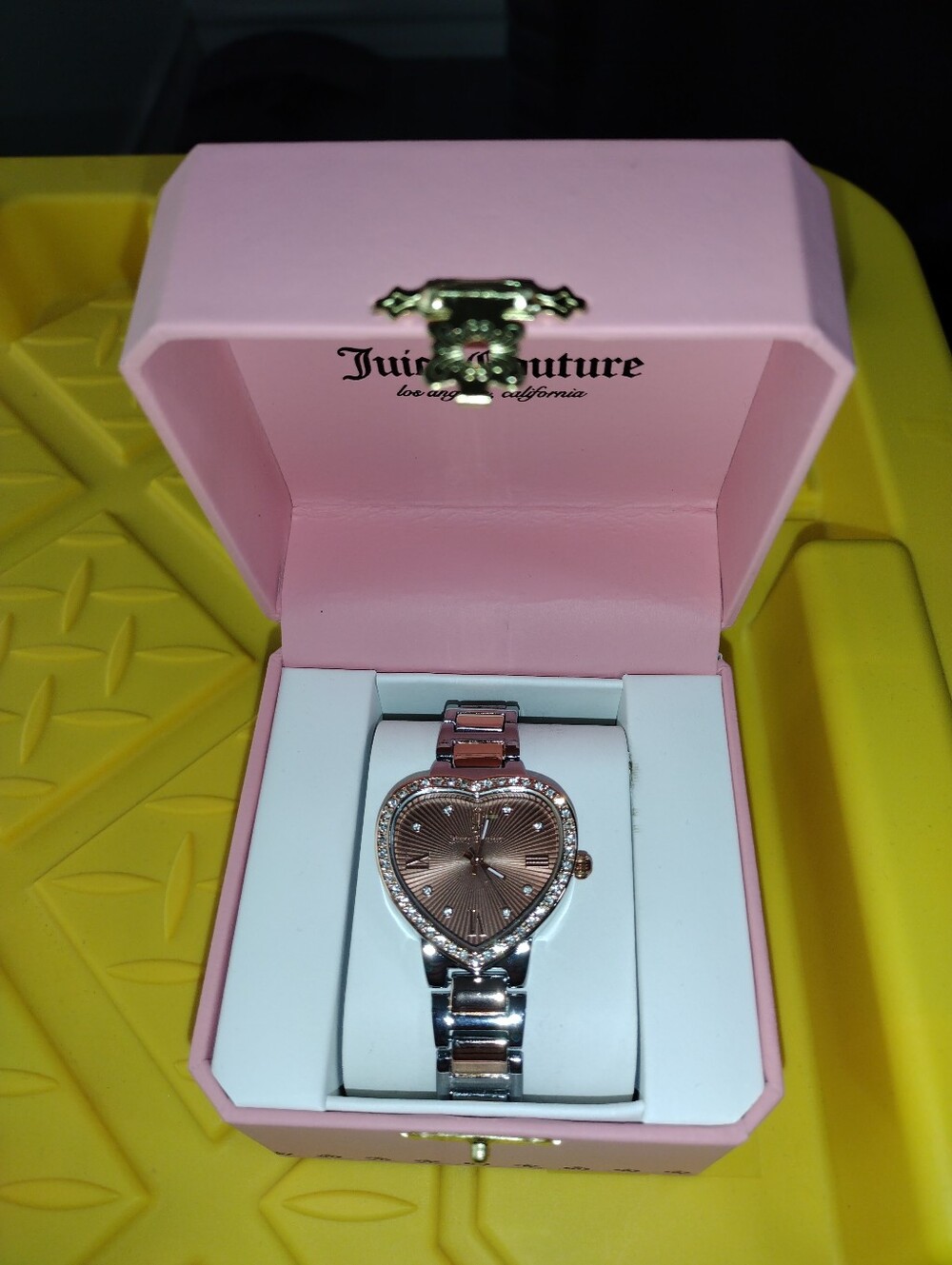 JUICY COUTURE WATCH JUICY COUTURE ROSE GOLD SILVER HEART RHINESTONE WATCH